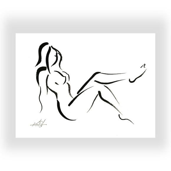 Original Ink Painting - Brushstroke Nude Goddess 12